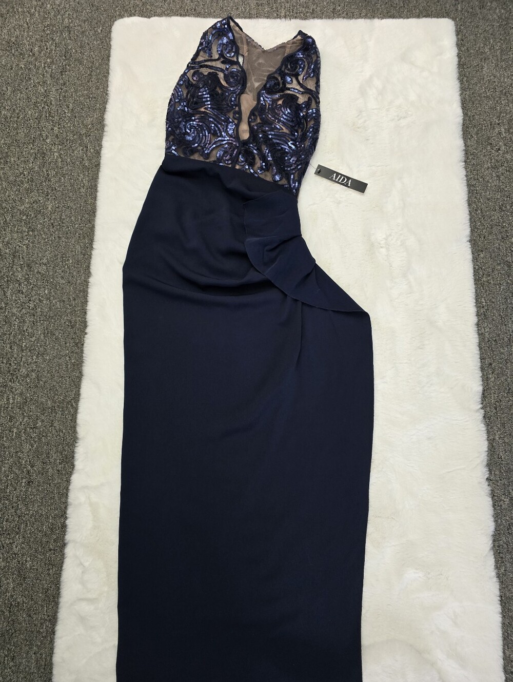 (NWT) Nicole Bakti "Aida" Halterneck Elegant Navy Sequin Racerback Evening Dress - Picture 6 of 14